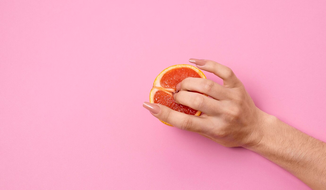 Abstract representation of sexual health using food items as symbols.